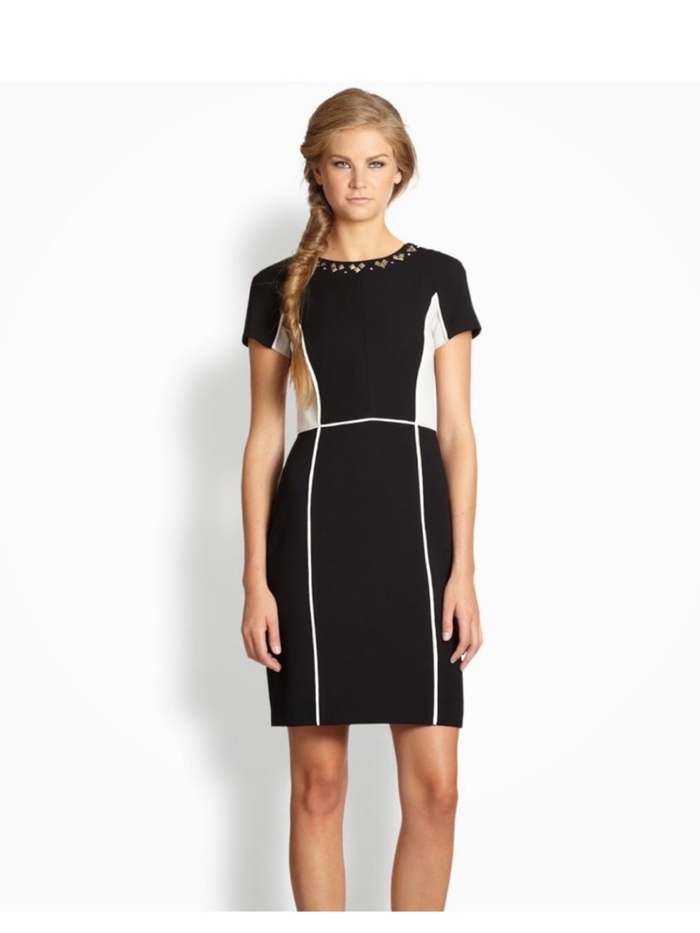 Rebecca Taylor Black and White Ponte Midi Dress